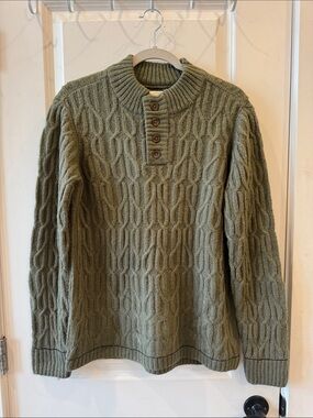 Old Ranch Men’s Cable-Knit Henley Sweater in a Khaki Green color